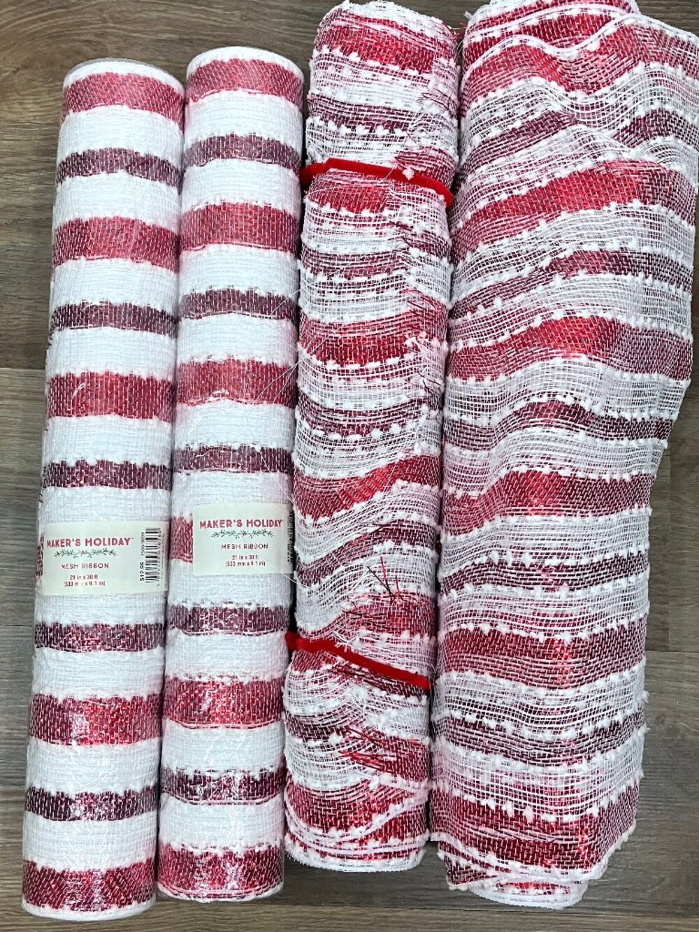 Christmas Wreath Deco Mesh Striped Snowball Red White Garlands Bows Lot